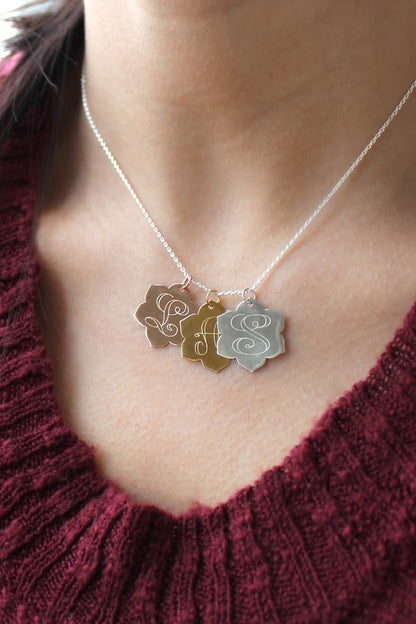 Large Floral Disc Necklace - Allyanna GiftsMONOGRAM + ENGRAVING