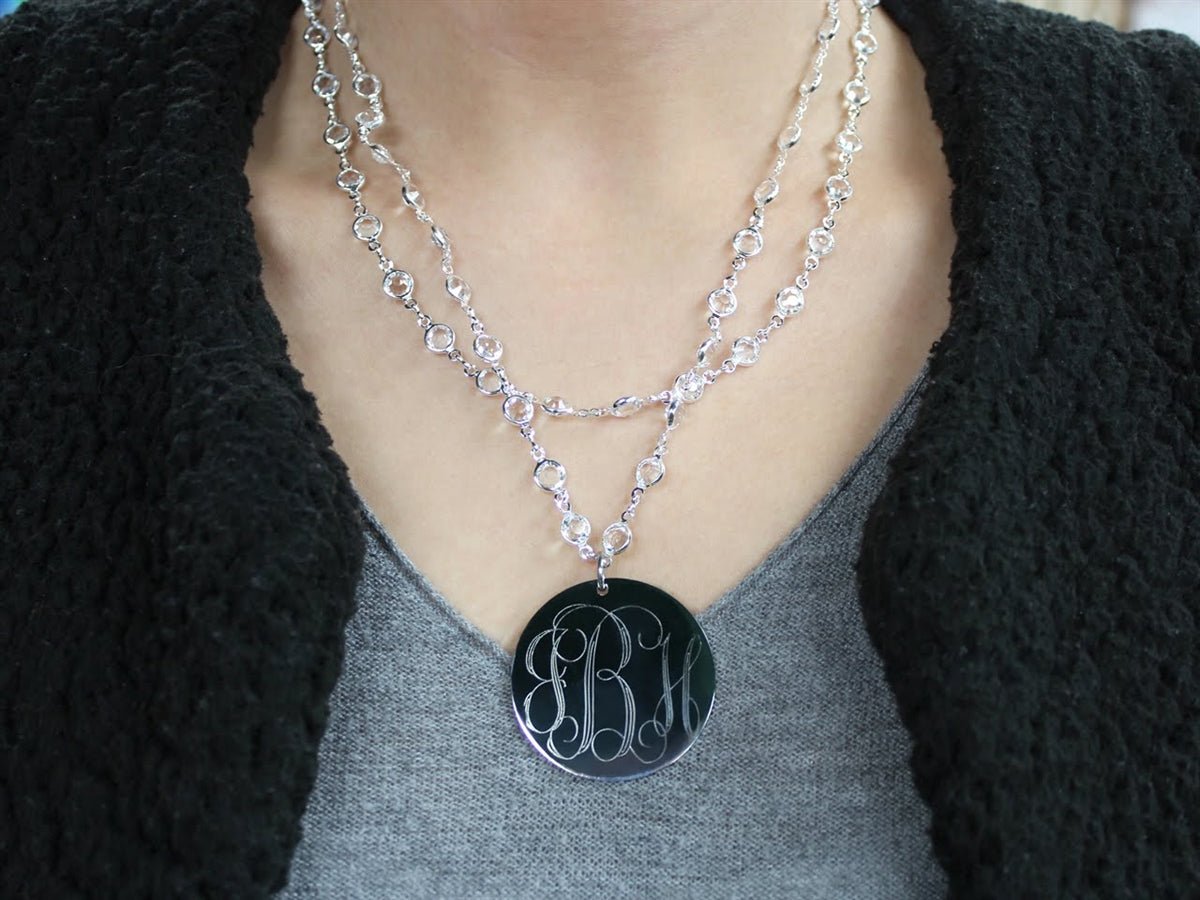 Layered Crystal Beaded Necklace with Engravable Stainless Steel Disc - Allyanna GiftsMONOGRAM + ENGRAVING