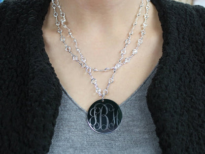 Layered Crystal Beaded Necklace with Engravable Stainless Steel Disc - Allyanna GiftsMONOGRAM + ENGRAVING