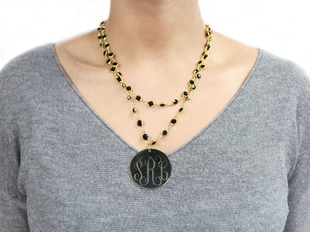 Layered Crystal Beaded Necklace with Engravable Stainless Steel Disc - Allyanna GiftsMONOGRAM + ENGRAVING