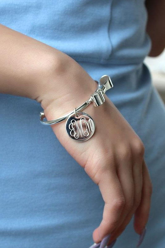 Bow Tie Bracelets with Engraved Monogram Disc - Allyanna Gifts