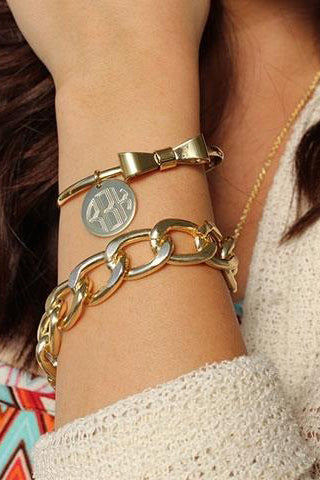 Bow Tie Bracelets with Engraved Monogram Disc - Allyanna Gifts