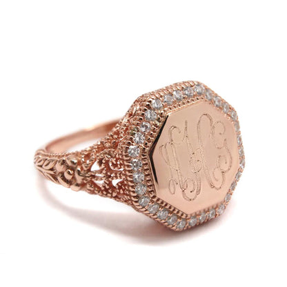 Monogrammed Amber Filigree Ring - Allyanna GiftsMONOGRAM + ENGRAVING