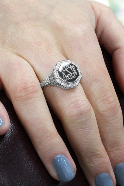 Monogrammed Amber Filigree Ring - Allyanna GiftsMONOGRAM + ENGRAVING