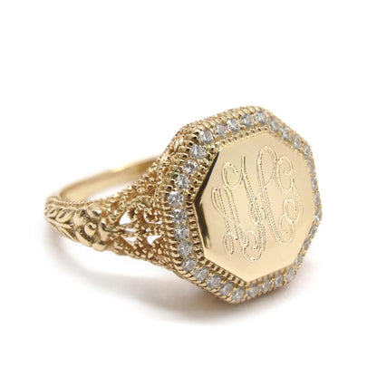 Monogrammed Amber Filigree Ring - Allyanna GiftsMONOGRAM + ENGRAVING