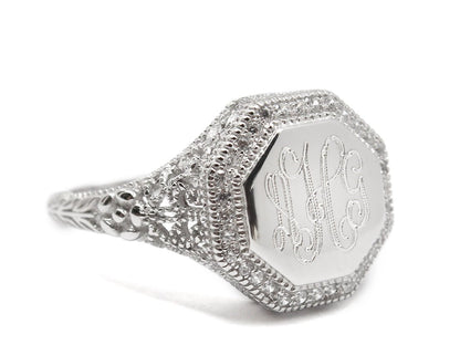Monogrammed Amber Filigree Ring - Allyanna GiftsMONOGRAM + ENGRAVING