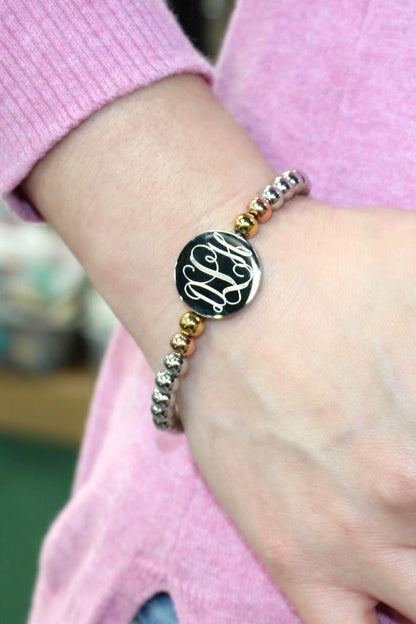 Monogrammed Stainless Steel Gold and Silver Beaded Bracelet - Allyanna GiftsMONOGRAM + ENGRAVING
