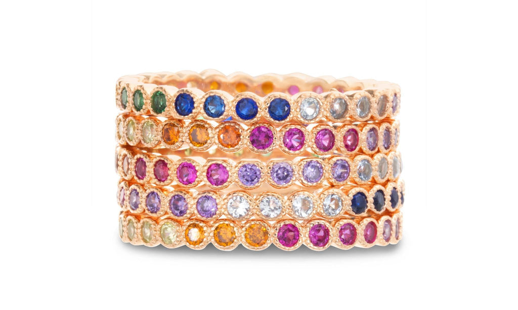Multicolored Rainbow CZ Round Eternity Stackable 5 Piece Ring Set - Allyanna GiftsRINGS