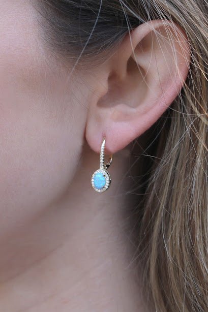 Opal with CZ Halo Leverback Earrings - Allyanna GiftsEARRINGS