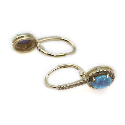 Opal with CZ Halo Leverback Earrings - Allyanna GiftsEARRINGS