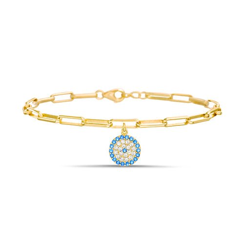 PaperClip CZ Evil Eye Bracelet - Allyanna Gifts