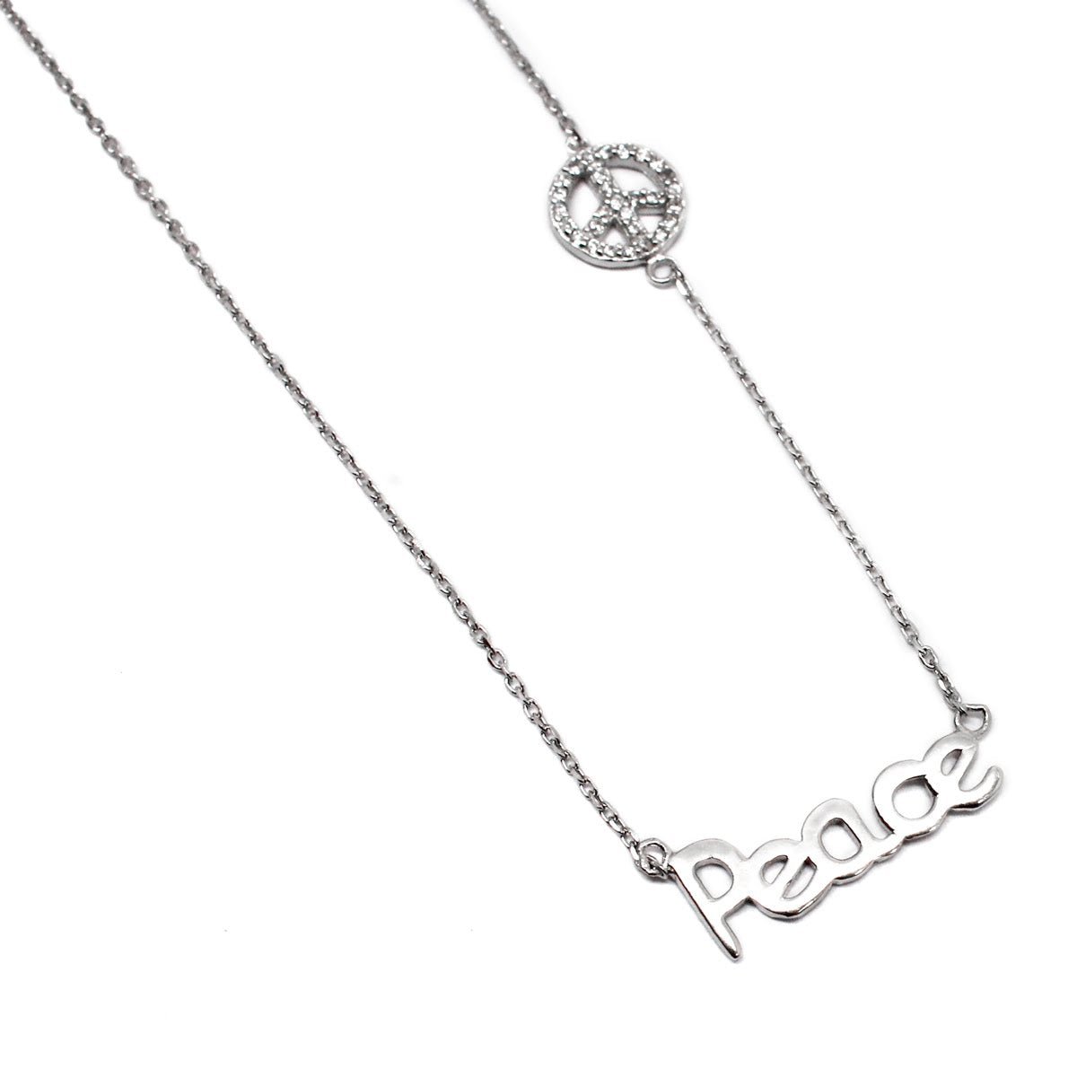 "Peace" Necklace with Cz Peace Sign - Allyanna Gifts