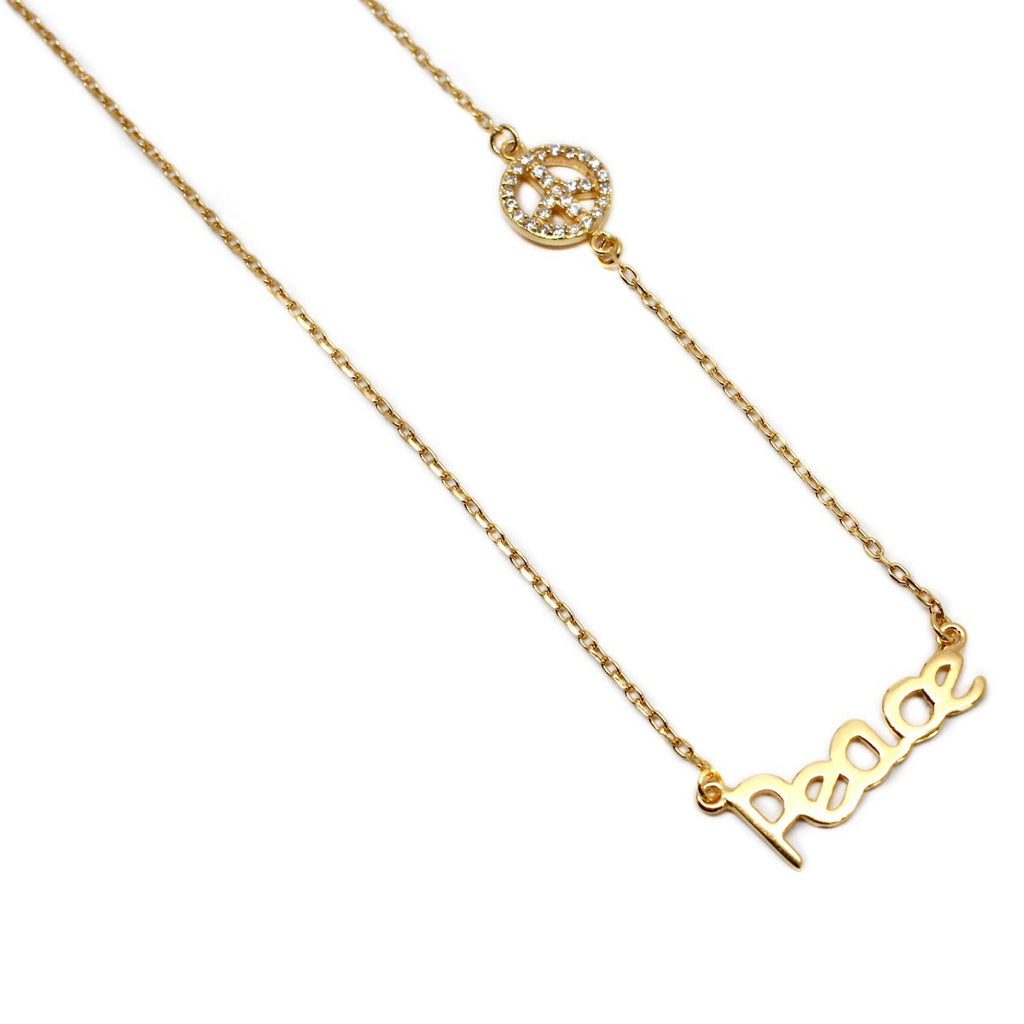 "Peace" Necklace with Cz Peace Sign - Allyanna Gifts