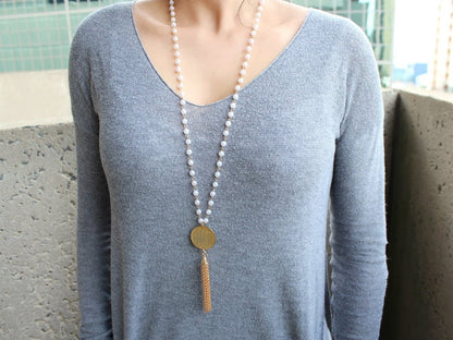 Pearl Tassel Necklace - Allyanna GiftsMONOGRAM + ENGRAVING