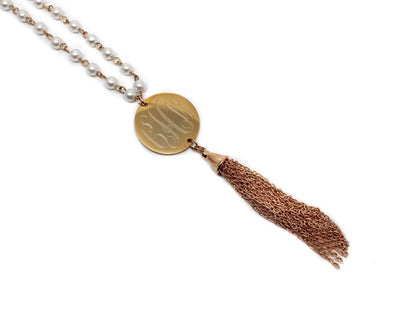 Pearl Tassel Necklace - Allyanna GiftsMONOGRAM + ENGRAVING