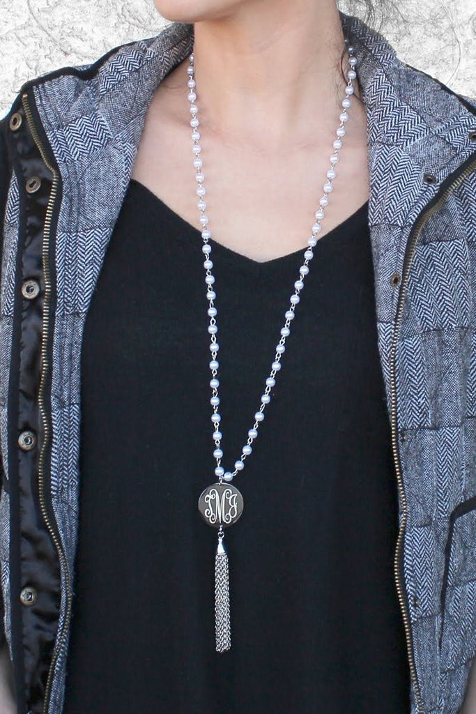 Pearl Tassel Necklace - Allyanna GiftsMONOGRAM + ENGRAVING