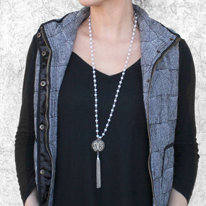 Pearl Tassel Necklace - Allyanna GiftsMONOGRAM + ENGRAVING