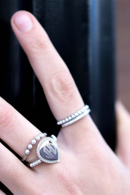 Quad Band Teardrop Pearl Ring - Allyanna GiftsMONOGRAM + ENGRAVING