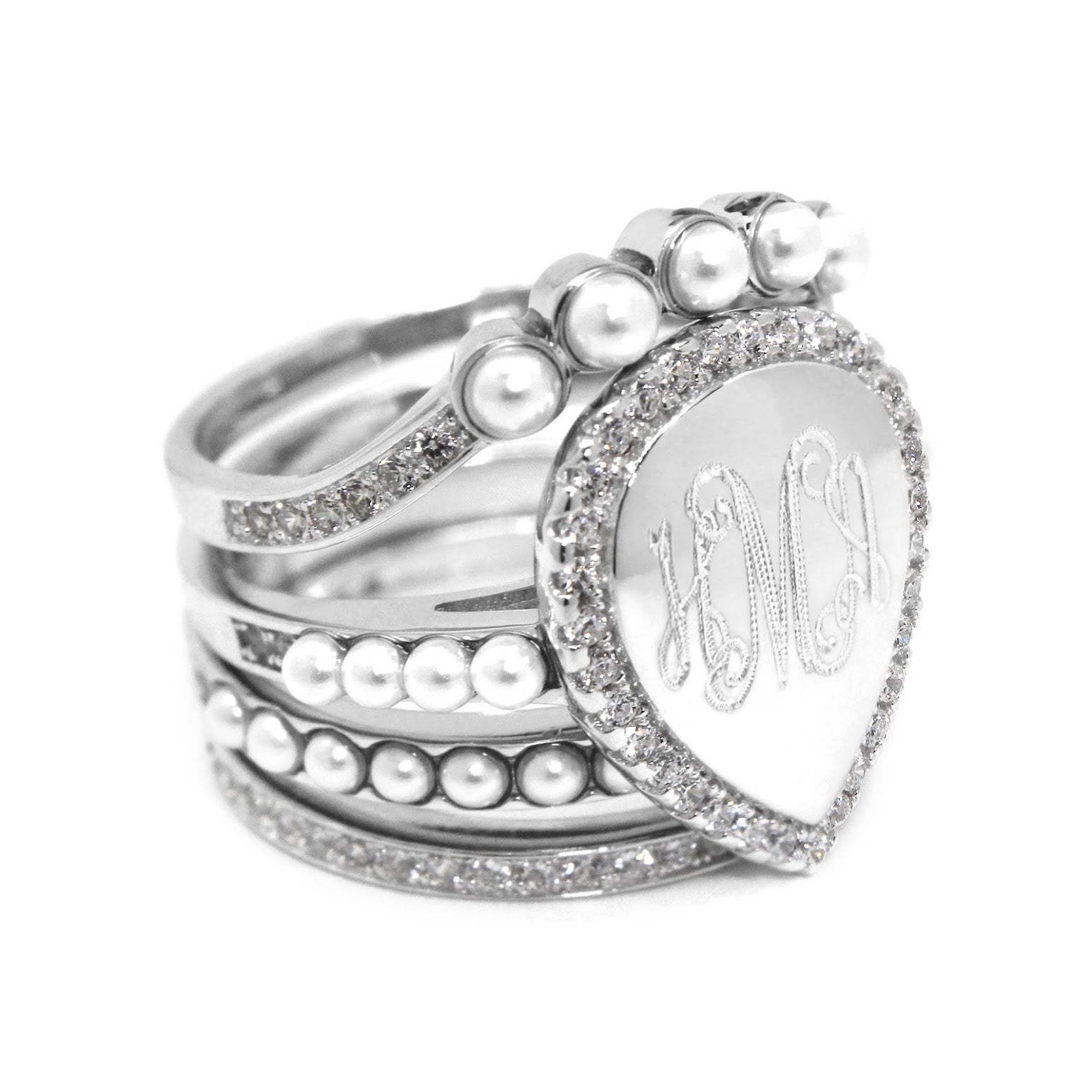 Quad Band Teardrop Pearl Ring - Allyanna GiftsMONOGRAM + ENGRAVING