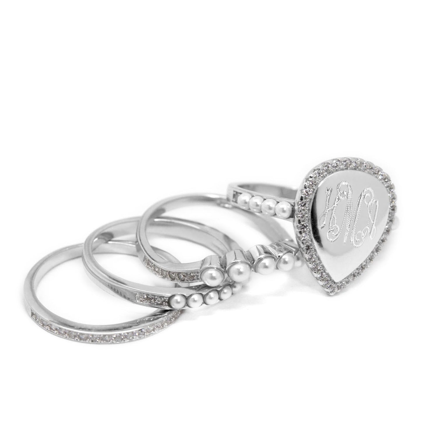 Quad Band Teardrop Pearl Ring - Allyanna GiftsMONOGRAM + ENGRAVING