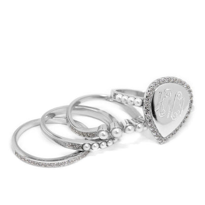 Quad Band Teardrop Pearl Ring - Allyanna GiftsMONOGRAM + ENGRAVING