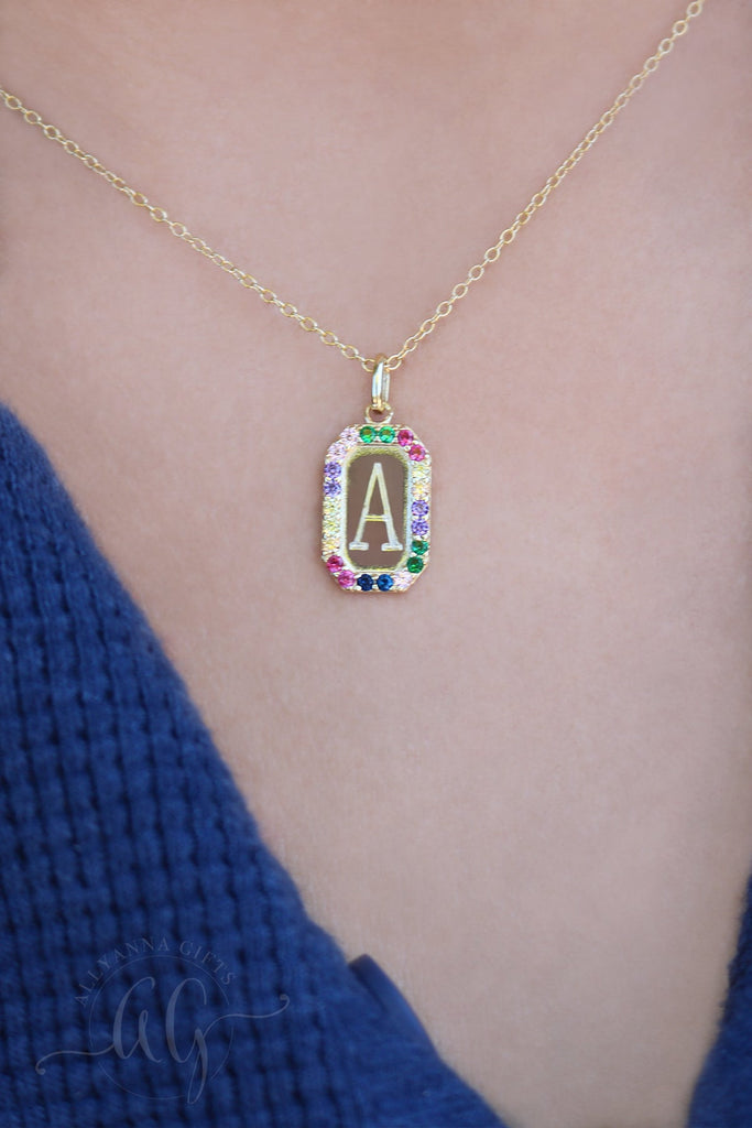 Rainbow Initial Necklace - Allyanna GiftsMONOGRAM + ENGRAVING