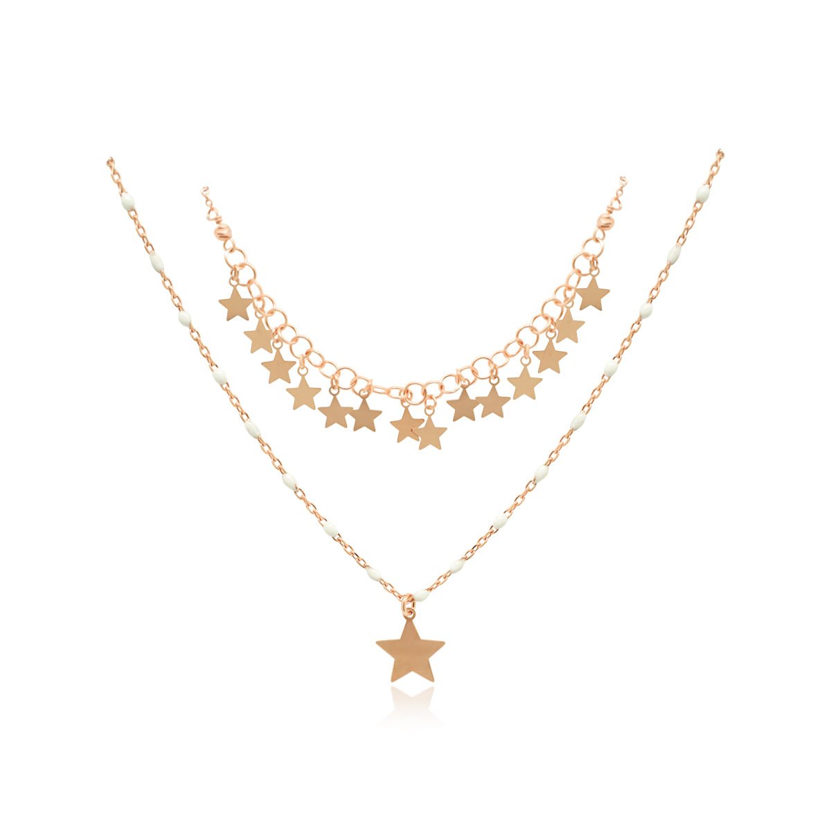 Rose Enamel Stations W/ Polished Star - Allyanna GiftsNECKLACE
