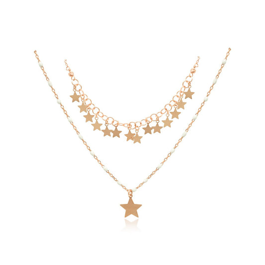 Rose Enamel Stations W/ Polished Star - Allyanna GiftsNECKLACE