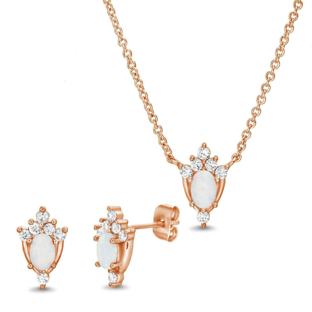 Rose Opal & CZ Accents Earring and Necklace - Allyanna GiftsNECKLACE