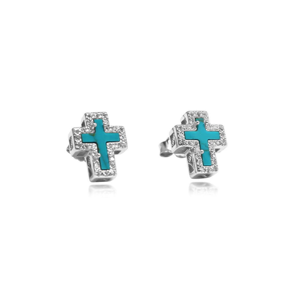 Silver Turquoise/CZ Cross Earrings - Allyanna GiftsEARRINGS