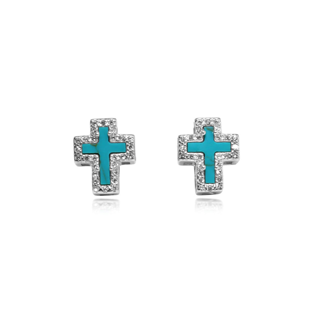 Silver Turquoise/CZ Cross Earrings - Allyanna GiftsEARRINGS