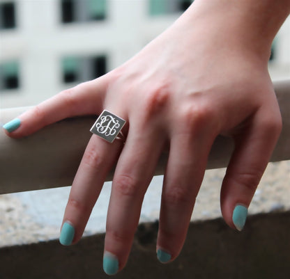 Small Square Engravable German Silver Ring - Allyanna GiftsMONOGRAM + ENGRAVING