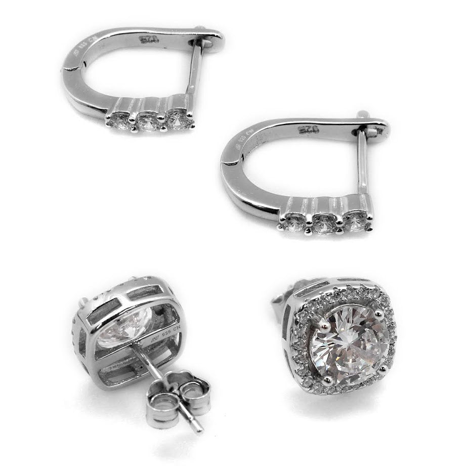 Square CZ Post Earrings and CZ Horseshoe Hoop Set - Allyanna GiftsEARRINGS