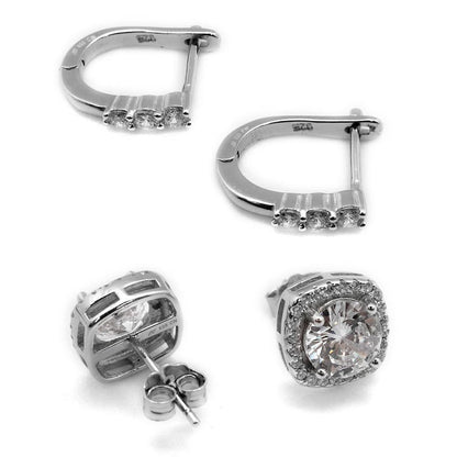 Square CZ Post Earrings and CZ Horseshoe Hoop Set - Allyanna GiftsEARRINGS