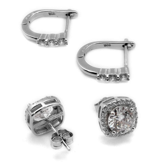 Square CZ Post Earrings and CZ Horseshoe Hoop Set - Allyanna GiftsEARRINGS