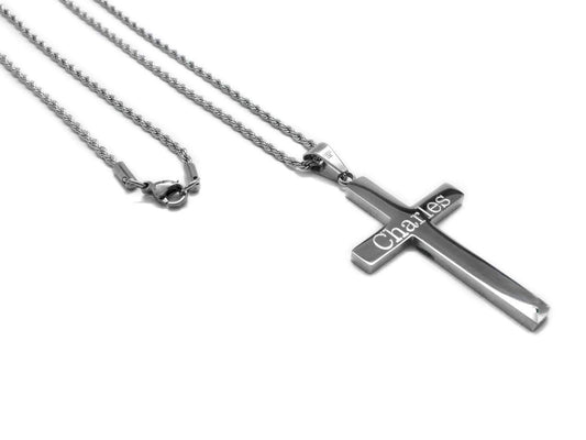 Stainless Steel Cross Necklace - Allyanna GiftsMONOGRAM + ENGRAVING