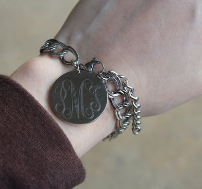 Stainless Steel Engravable Charm Link W/ Pattern Design Bracelet - Allyanna Gifts