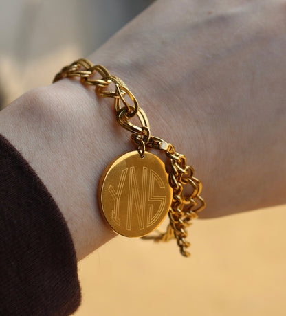 Stainless Steel Engravable Charm Link W/ Pattern Design Bracelet - Allyanna Gifts