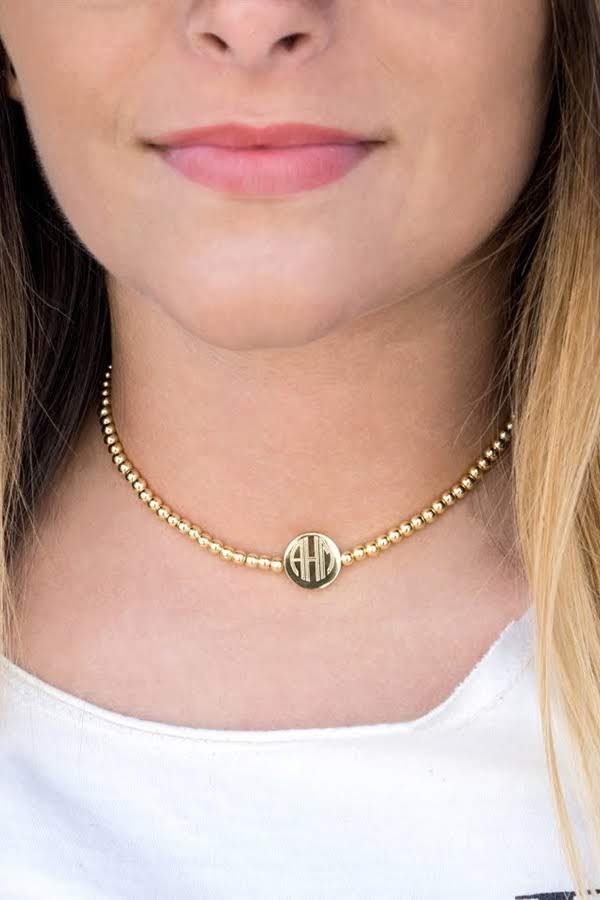 Stainless Steel Engraved Beaded Choker - Allyanna GiftsMONOGRAM + ENGRAVING
