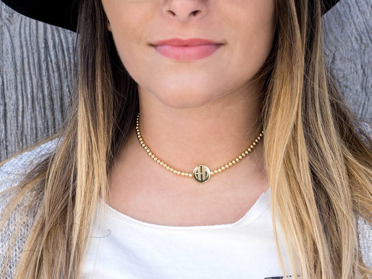 Stainless Steel Engraved Beaded Choker - Allyanna GiftsMONOGRAM + ENGRAVING