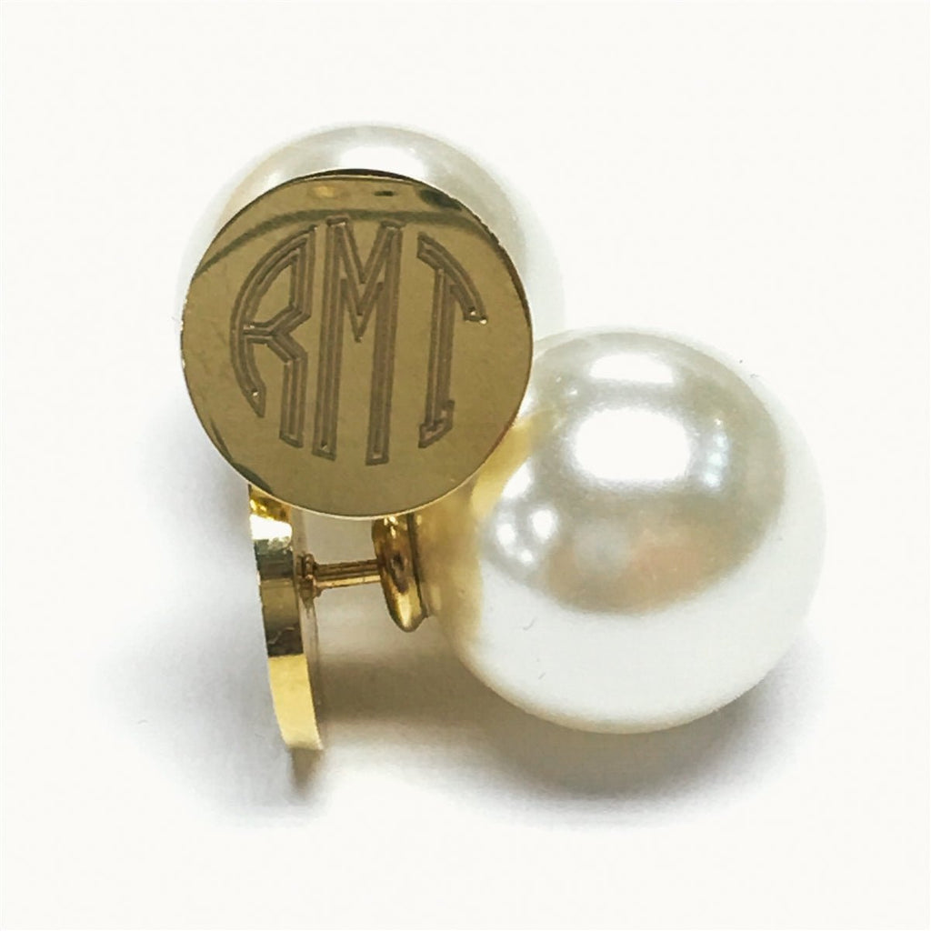 Stainless Steel Gold Monogram Earrings with Pearl Backs - Allyanna GiftsMONOGRAM + ENGRAVING