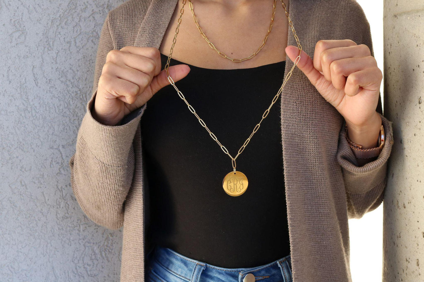 Stainless Steel Layered Paper Clip Chain Engraved Necklace - Allyanna GiftsNECKLACE