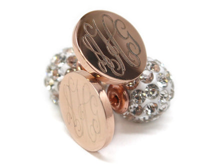 Stainless Steel Monogram Earrings with Crystal Backs - Allyanna GiftsMONOGRAM + ENGRAVING