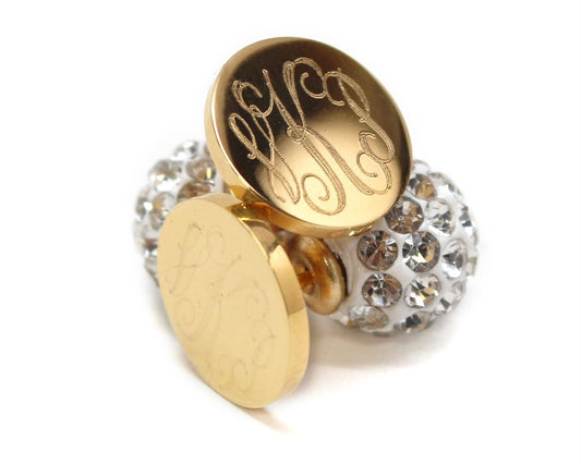 Stainless Steel Monogram Earrings with Crystal Backs - Allyanna GiftsMONOGRAM + ENGRAVING