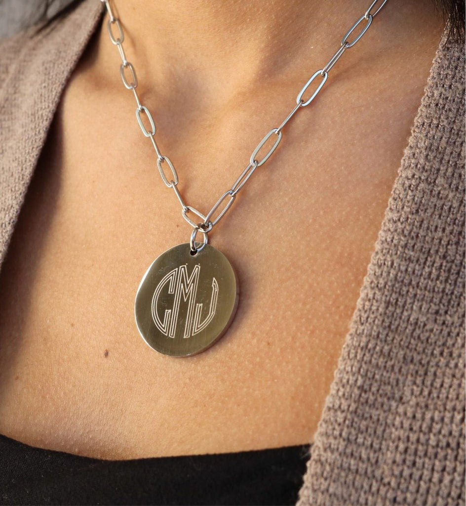Stainless Steel Paper Clip Engraved Necklace - Allyanna GiftsNECKLACE