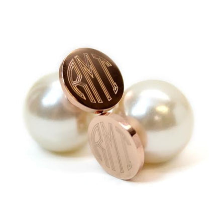 Stainless Steel Rose Gold Monogram Earrings with Pearl Backs - Allyanna GiftsMONOGRAM + ENGRAVING