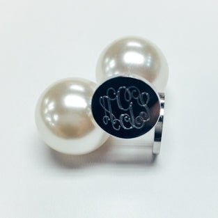 Stainless Steel Silver Monogram Earrings with Pearl Backs - Allyanna GiftsMONOGRAM + ENGRAVING