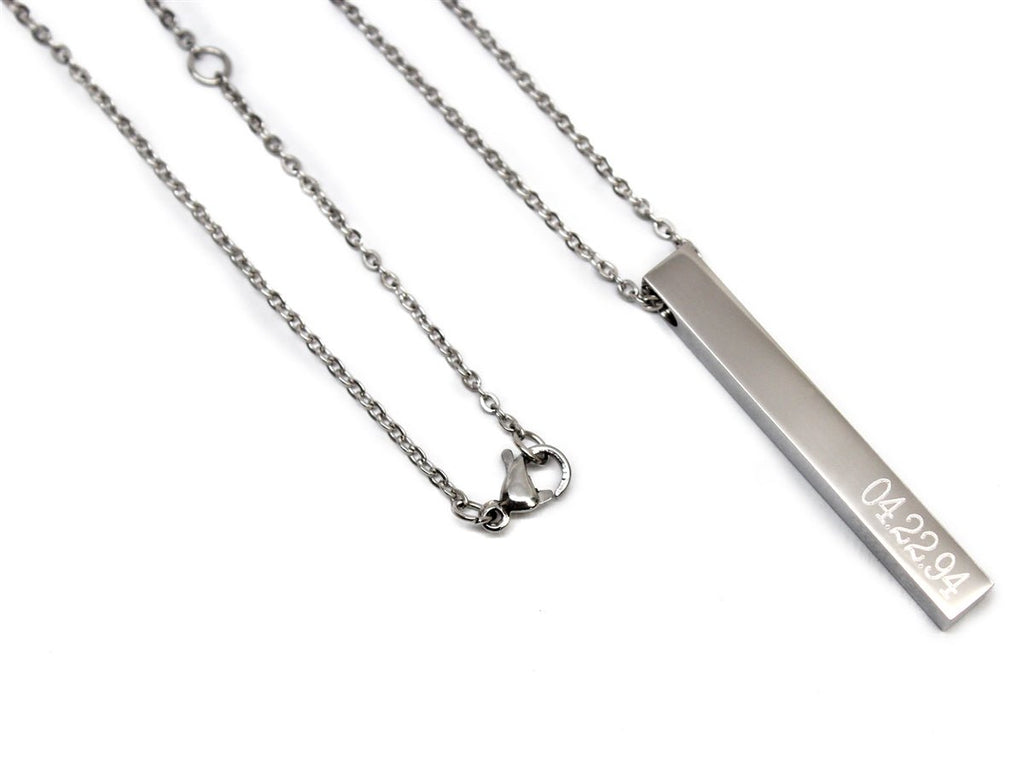 Stainless Steel Vertical Engraved Bar (4 Side) Necklace - Allyanna GiftsMONOGRAM + ENGRAVING