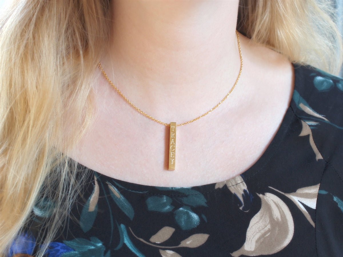 Stainless Steel Vertical Engraved Bar (4 Side) Necklace - Allyanna GiftsMONOGRAM + ENGRAVING