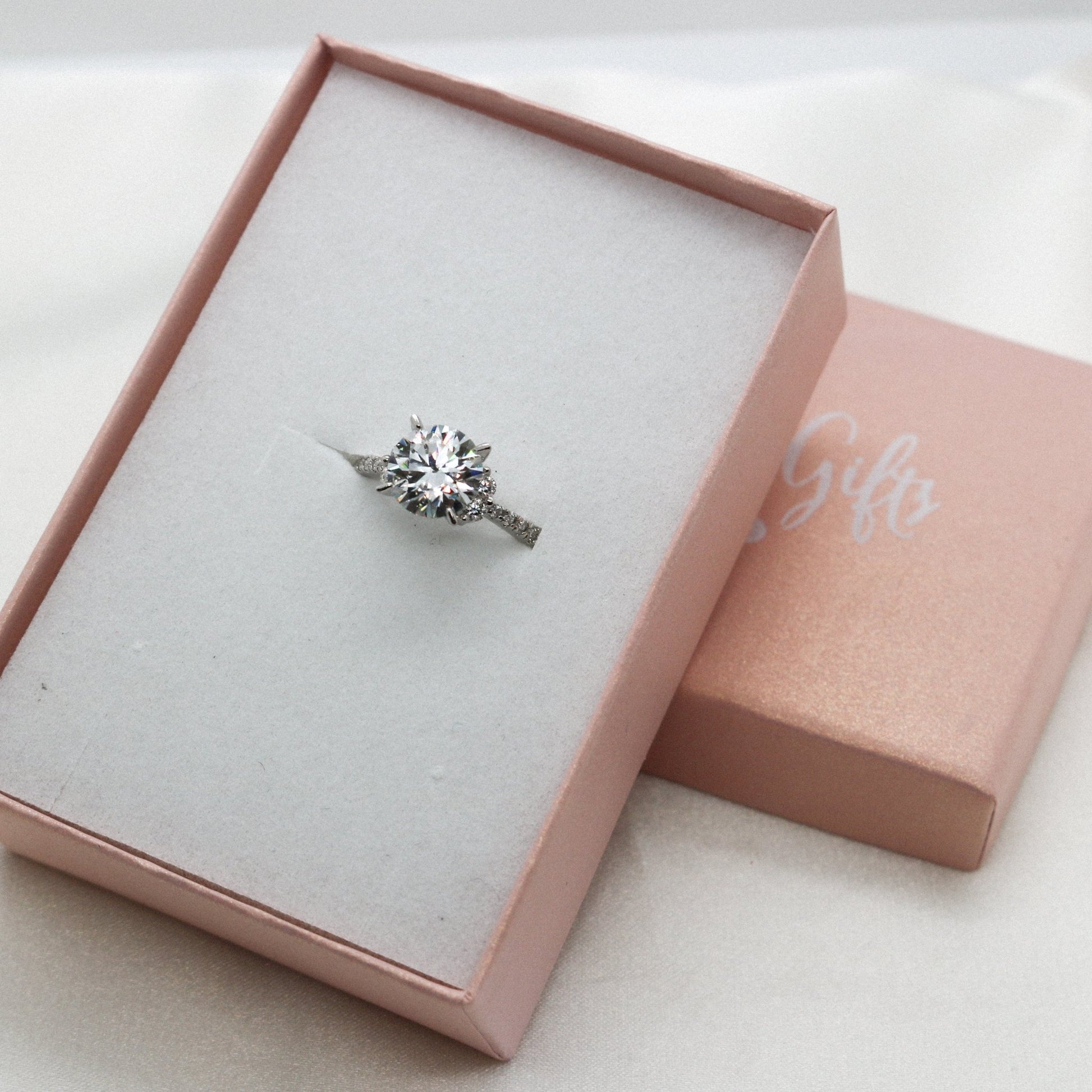 Sterling Silver 2.0CT 8.0MM Moissanite Engagement Ring - Allyanna Gifts